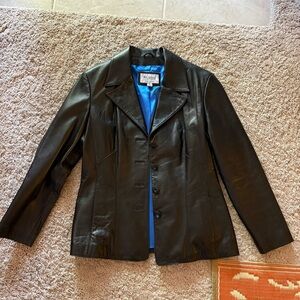Wilsons Leather Black Leather Blazer with Blue Lining